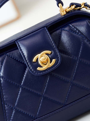 Chanel AS4958 Mini Flap bag With top handle Shiny Lambskin & Gold-Tone Metal Navy blue - Default Title - View 2