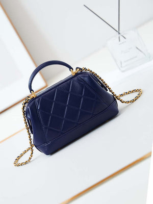 Chanel AS4958 Mini Flap bag With top handle Shiny Lambskin & Gold-Tone Metal Navy blue - Default Title - View 5