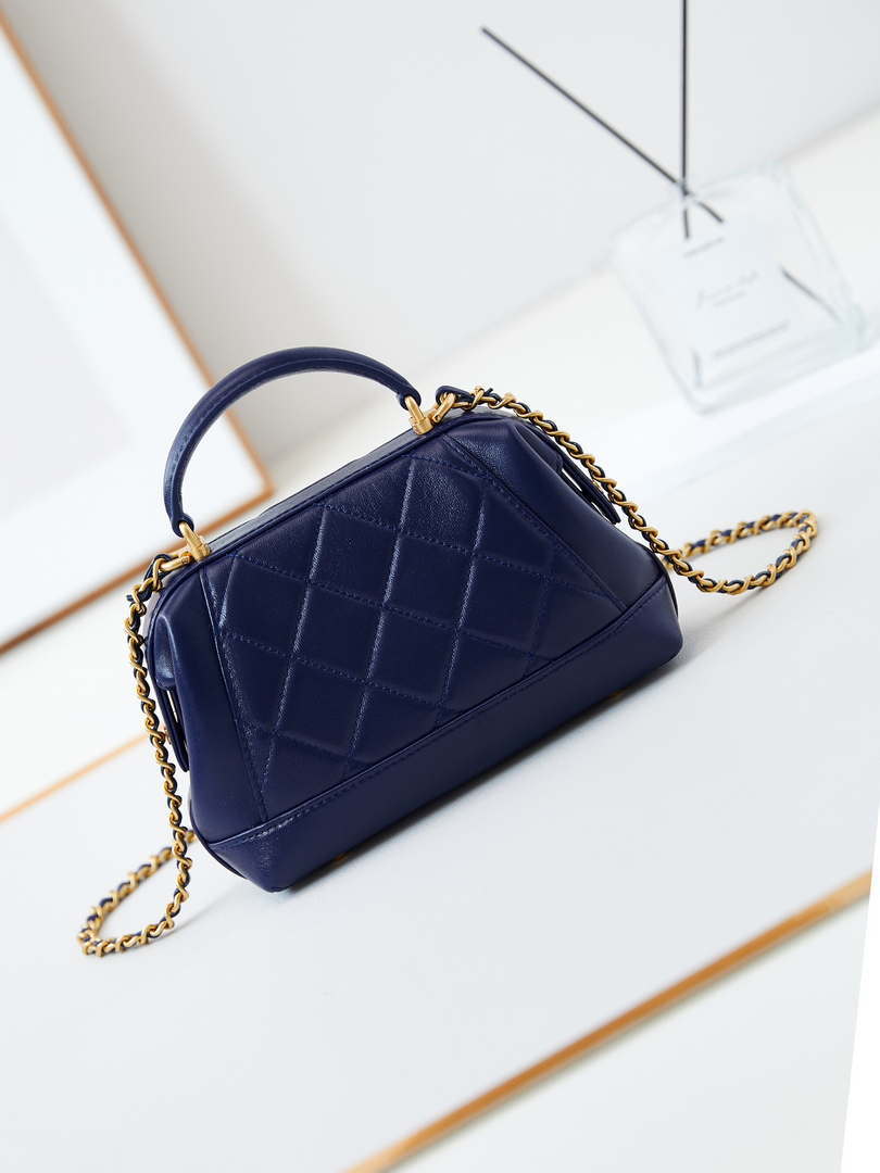 Chanel AS4958 Mini Flap bag With top handle Shiny Lambskin & Gold-Tone Metal Navy blue - Default Title - View 5