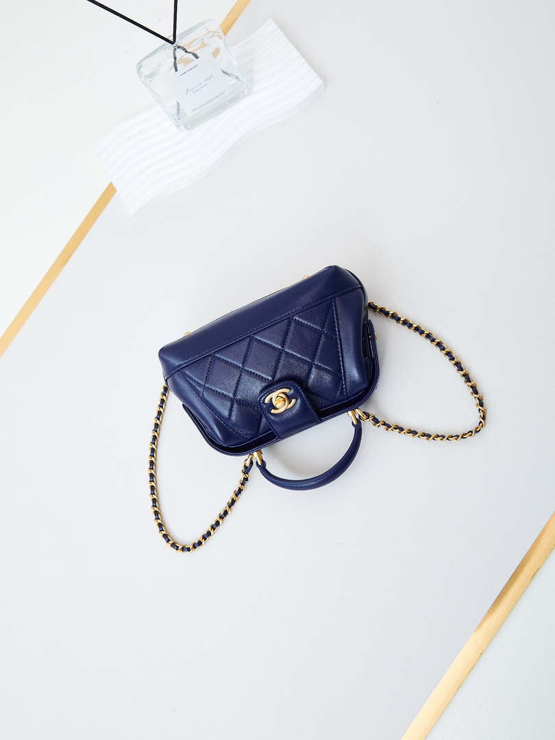 Chanel AS4958 Mini Flap bag With top handle Shiny Lambskin & Gold-Tone Metal Navy blue - Default Title - View 6