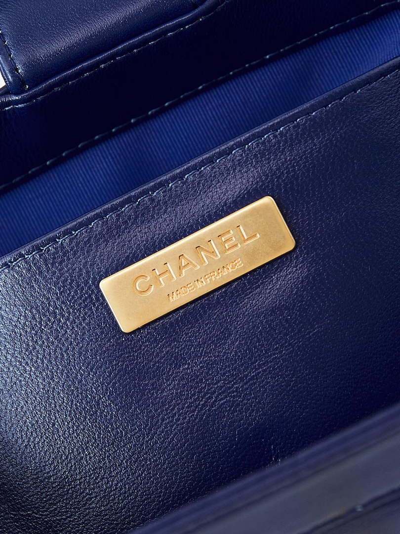 Chanel AS4958 Mini Flap bag With top handle Shiny Lambskin & Gold-Tone Metal Navy blue