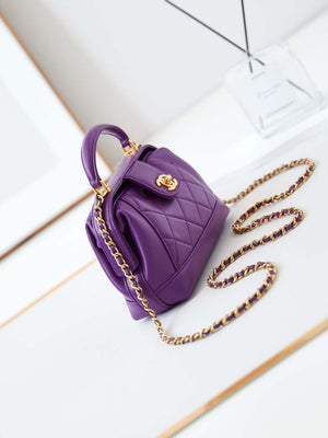 Chanel AS4958 Mini Flap bag With top handle Shiny Lambskin & Gold-Tone Metal Purple - Default Title - View 2