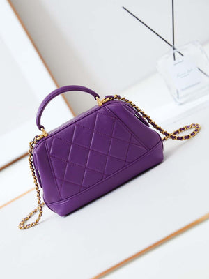 Chanel AS4958 Mini Flap bag With top handle Shiny Lambskin & Gold-Tone Metal Purple - Default Title - View 4