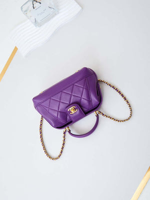 Chanel AS4958 Mini Flap bag With top handle Shiny Lambskin & Gold-Tone Metal Purple - Default Title - View 5