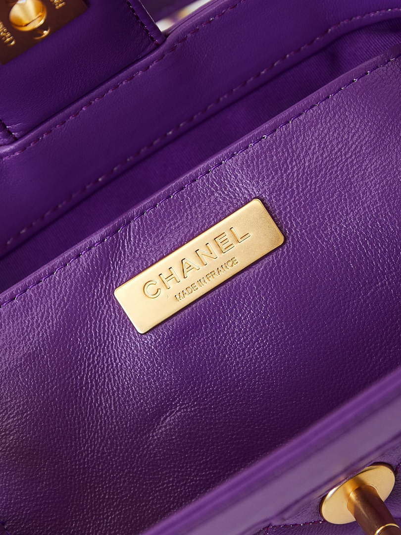 Chanel AS4958 Mini Flap bag With top handle Shiny Lambskin & Gold-Tone Metal Purple