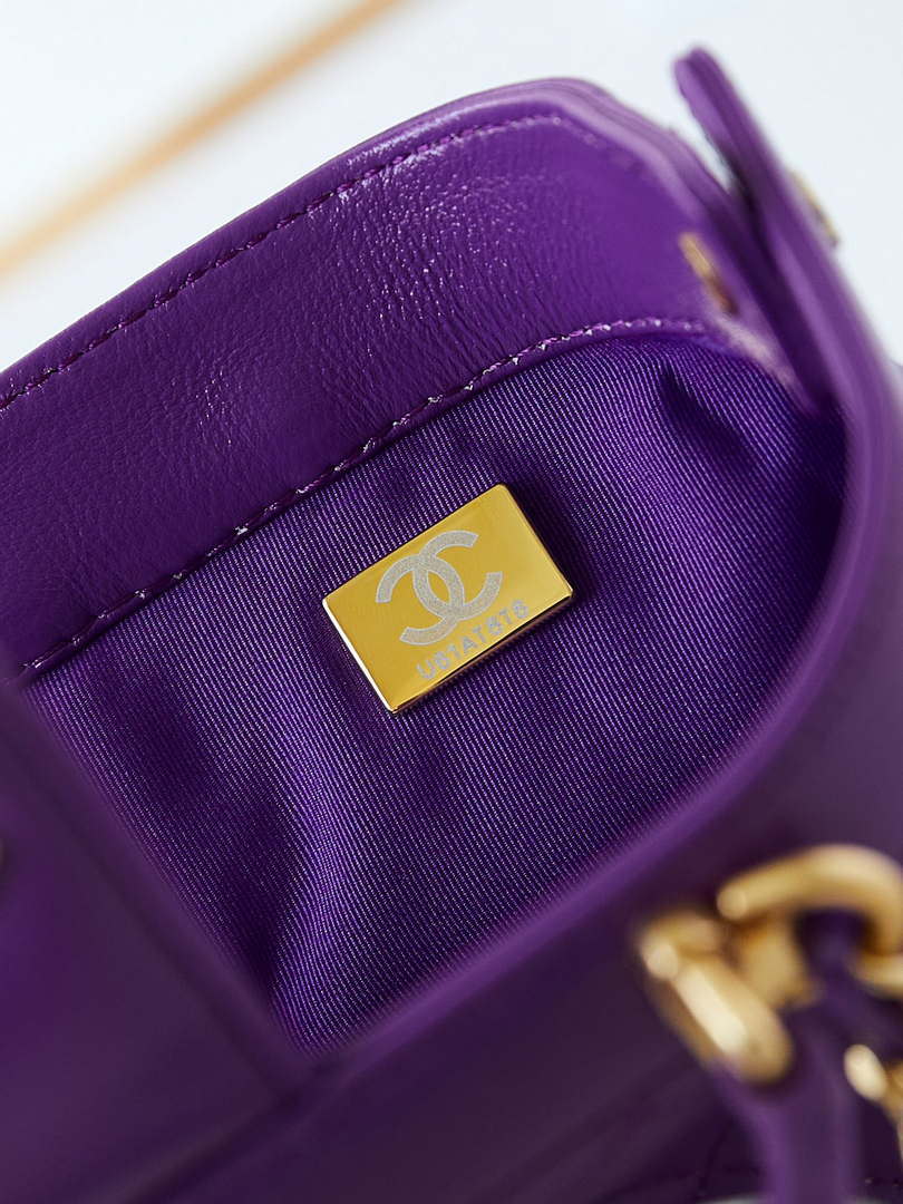 Chanel AS4958 Mini Flap bag With top handle Shiny Lambskin & Gold-Tone Metal Purple - Default Title - View 8