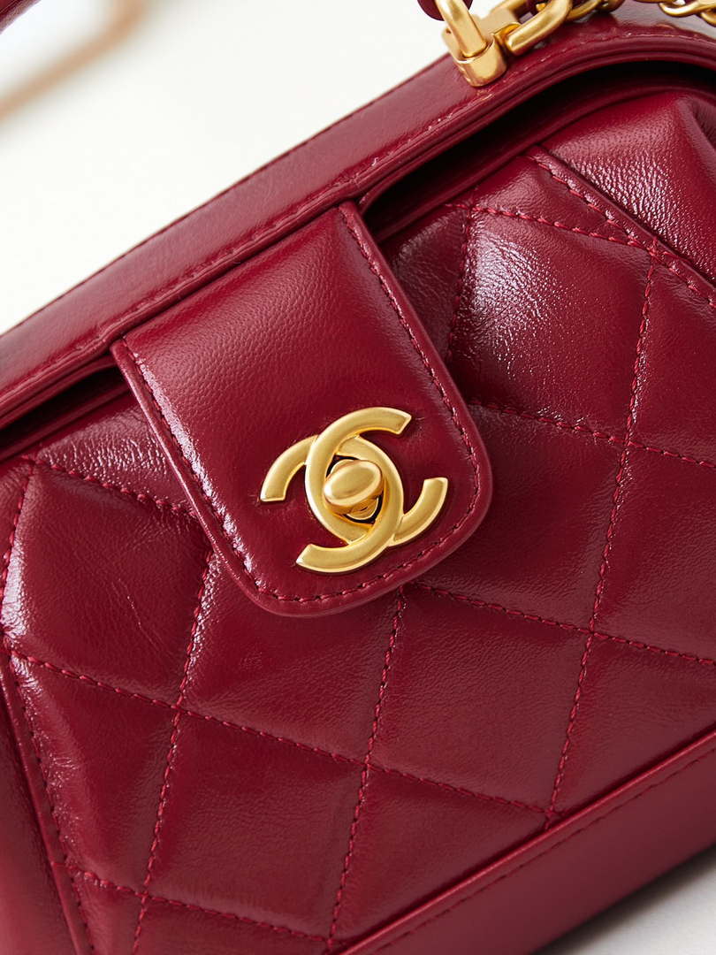 Chanel AS4958 Mini Flap bag With top handle Shiny Lambskin & Gold-Tone Metal Red - Default Title - View 2