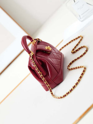 Chanel AS4958 Mini Flap bag With top handle Shiny Lambskin & Gold-Tone Metal Red - Default Title - View 3