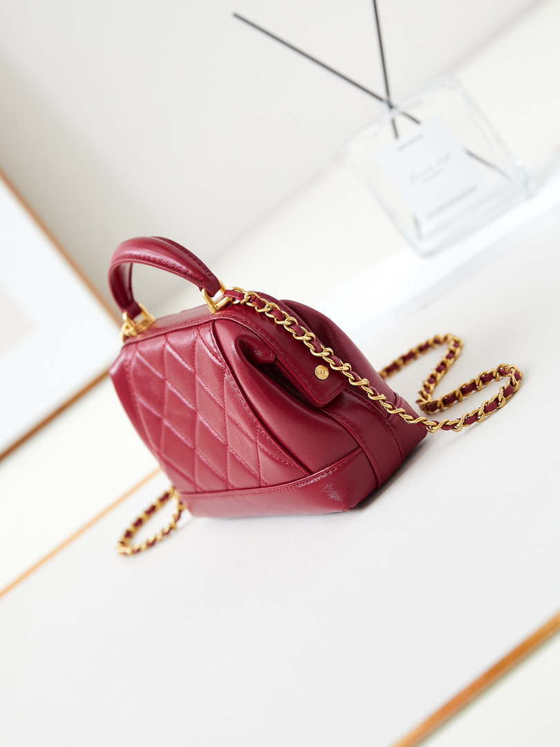 Chanel AS4958 Mini Flap bag With top handle Shiny Lambskin & Gold-Tone Metal Red - Default Title - View 4