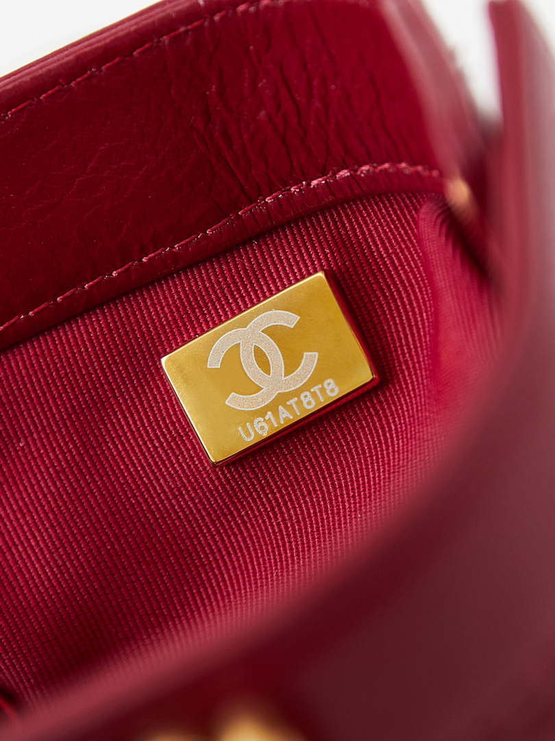 Chanel AS4958 Mini Flap bag With top handle Shiny Lambskin & Gold-Tone Metal Red - Default Title - View 9