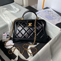 Chanel AS4959  Flap bag With top handle Shiny Lambskin & Gold-Tone Metal Black