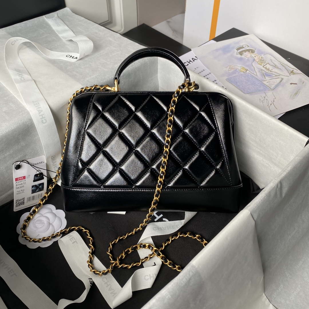 Chanel AS4959  Flap bag With top handle Shiny Lambskin & Gold-Tone Metal Black - Default Title - View 2