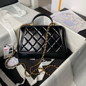 Chanel AS4959  Flap bag With top handle Shiny Lambskin & Gold-Tone Metal Black - Default Title - View 2