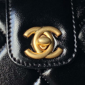 Chanel AS4959  Flap bag With top handle Shiny Lambskin & Gold-Tone Metal Black - Default Title - View 3