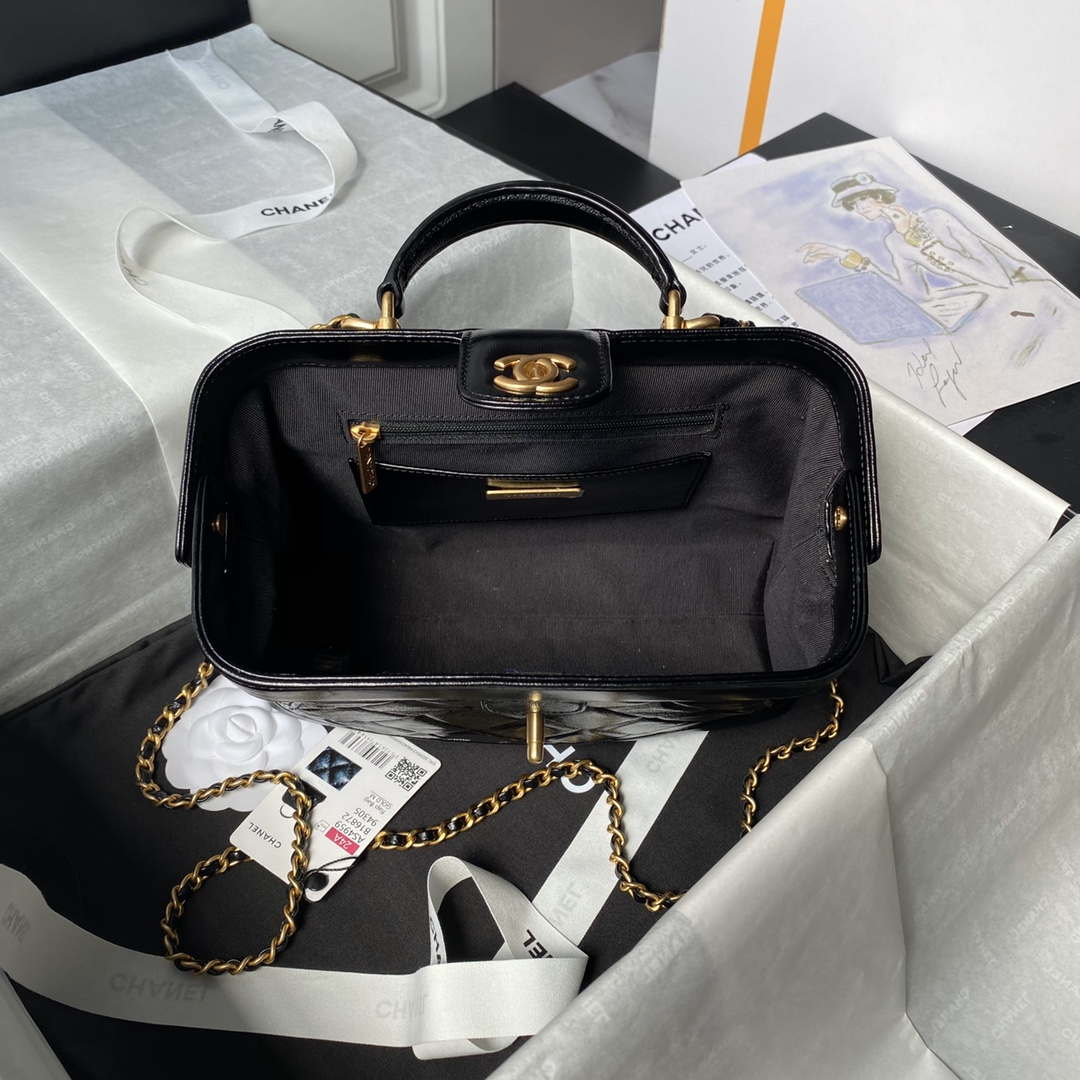 Chanel AS4959  Flap bag With top handle Shiny Lambskin & Gold-Tone Metal Black - Default Title - View 6