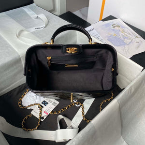 Chanel AS4959  Flap bag With top handle Shiny Lambskin & Gold-Tone Metal Black - Default Title - View 6