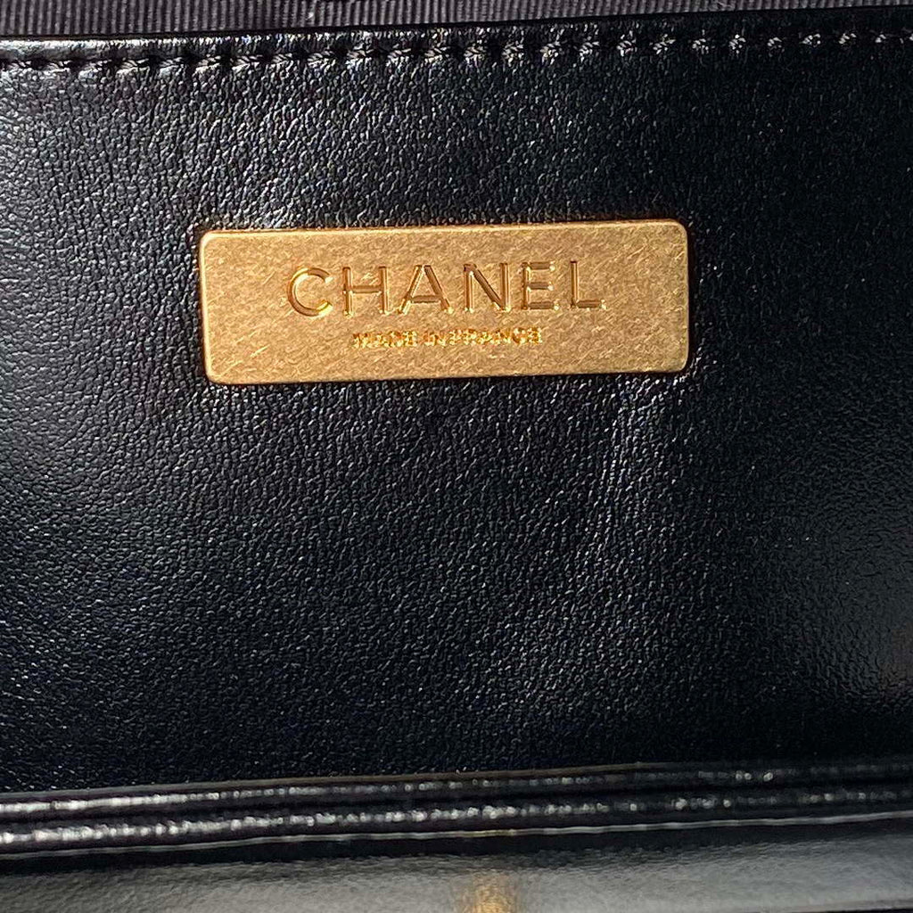 Chanel AS4959  Flap bag With top handle Shiny Lambskin & Gold-Tone Metal Black