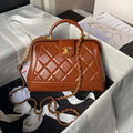 Chanel AS4959  Flap bag With top handle Shiny Lambskin & Gold-Tone Metal Brown