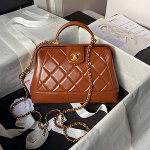Chanel AS4959  Flap bag With top handle Shiny Lambskin & Gold-Tone Metal Brown - Default Title - View 1