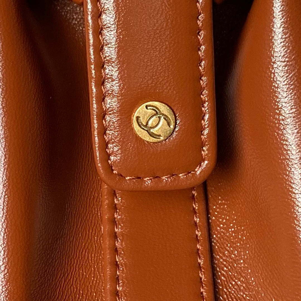 Chanel AS4959  Flap bag With top handle Shiny Lambskin & Gold-Tone Metal Brown
