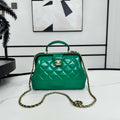 Chanel AS4959  Flap bag With top handle Shiny Lambskin & Gold-Tone Metal Green - Default Title - View 1