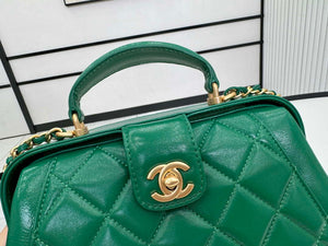 Chanel AS4959  Flap bag With top handle Shiny Lambskin & Gold-Tone Metal Green - Default Title - View 3
