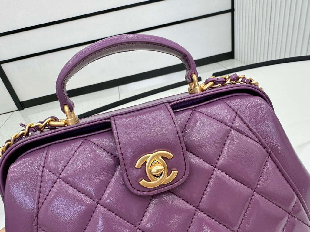 Chanel AS4959  Flap bag With top handle Shiny Lambskin & Gold-Tone Metal Purple