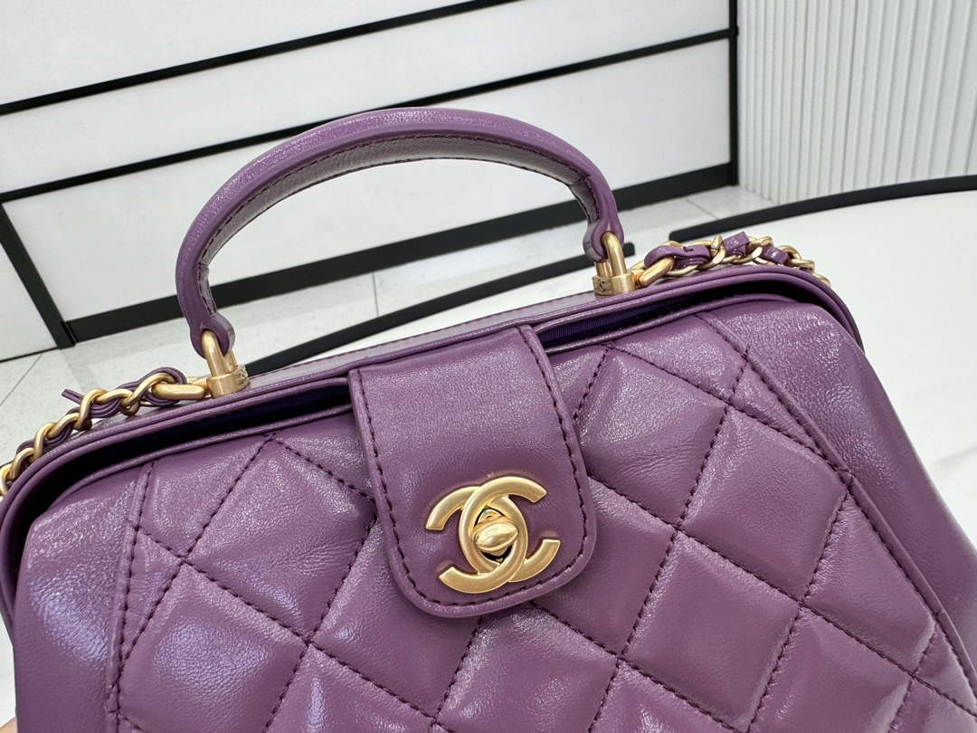 Chanel AS4959  Flap bag With top handle Shiny Lambskin & Gold-Tone Metal Purple - Default Title - View 3