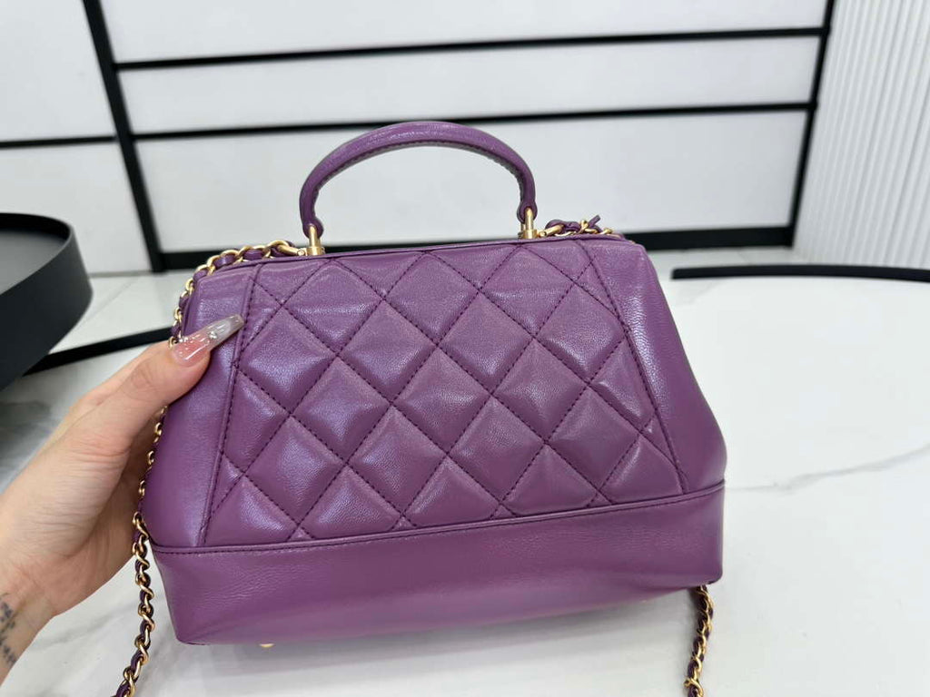 Chanel AS4959  Flap bag With top handle Shiny Lambskin & Gold-Tone Metal Purple