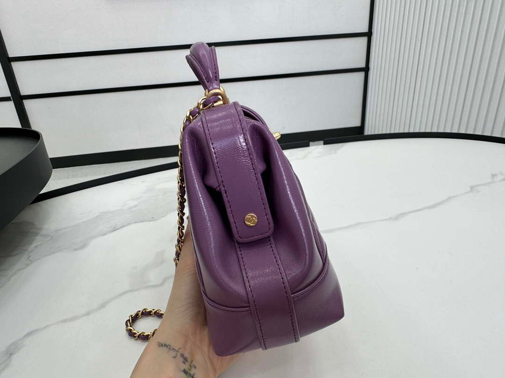 Chanel AS4959  Flap bag With top handle Shiny Lambskin & Gold-Tone Metal Purple