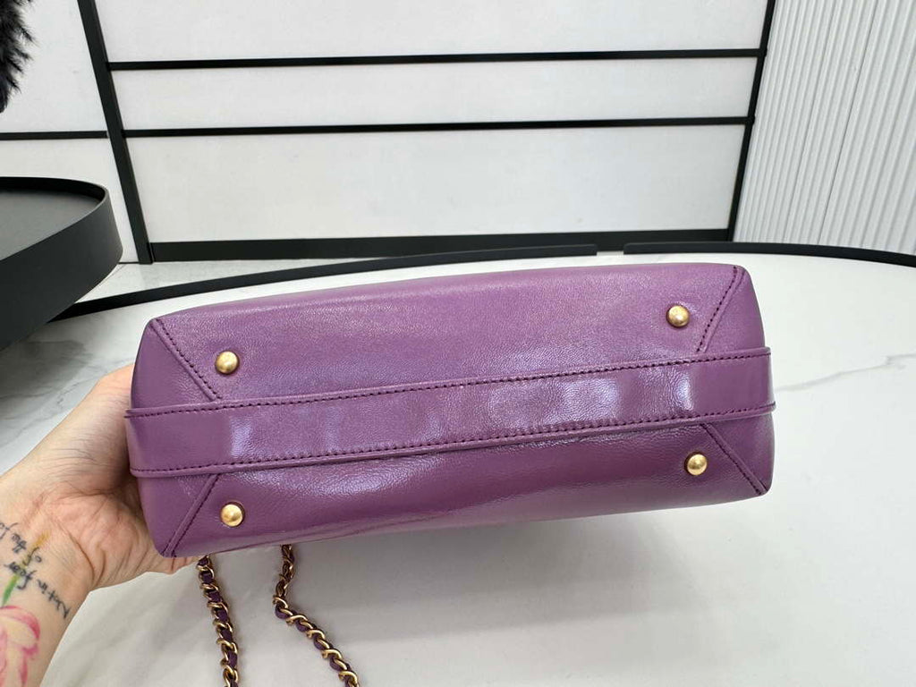 Chanel AS4959  Flap bag With top handle Shiny Lambskin & Gold-Tone Metal Purple