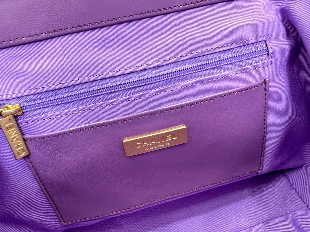 Chanel AS4959  Flap bag With top handle Shiny Lambskin & Gold-Tone Metal Purple