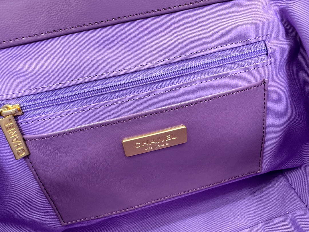 Chanel AS4959  Flap bag With top handle Shiny Lambskin & Gold-Tone Metal Purple - Default Title - View 8