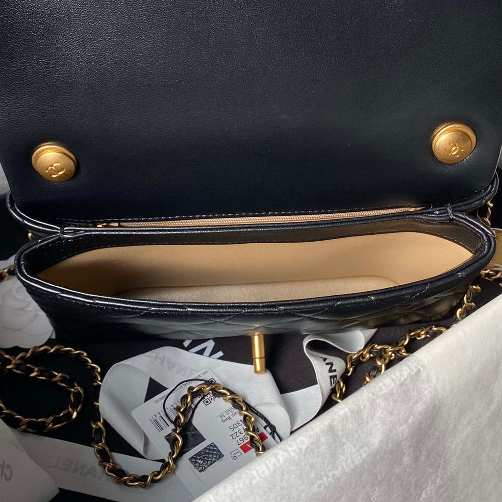 Chanel AS4967 Small Flap Bag Shiny Lambskin Enamel & Gold-Tone Metal Black