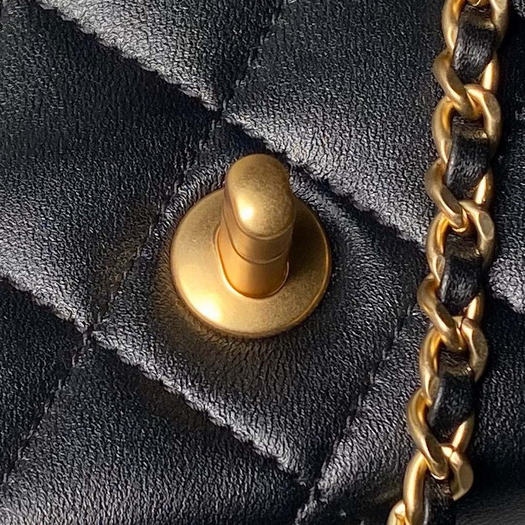 Chanel AS4967 Small Flap Bag Shiny Lambskin Enamel & Gold-Tone Metal Black - Default Title - View 7