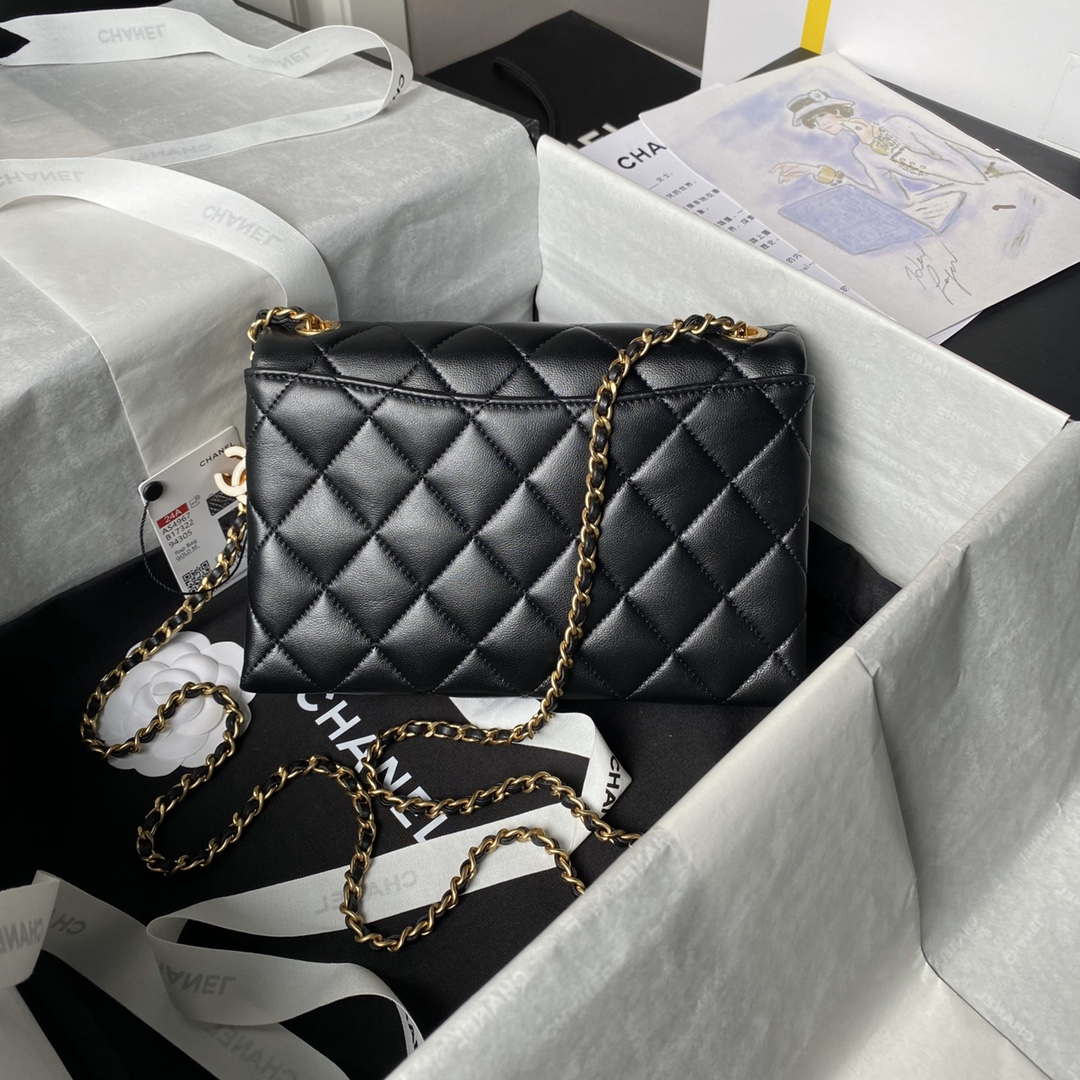 Chanel AS4967 Small Flap Bag Shiny Lambskin Enamel & Gold-Tone Metal Black - Default Title - View 2