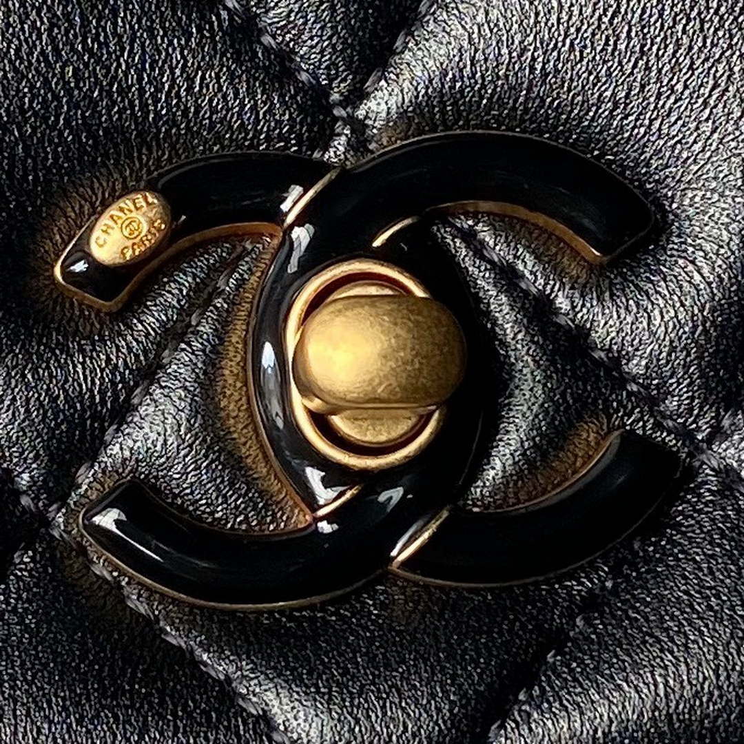 Chanel AS4967 Small Flap Bag Shiny Lambskin Enamel & Gold-Tone Metal Black - Default Title - View 8