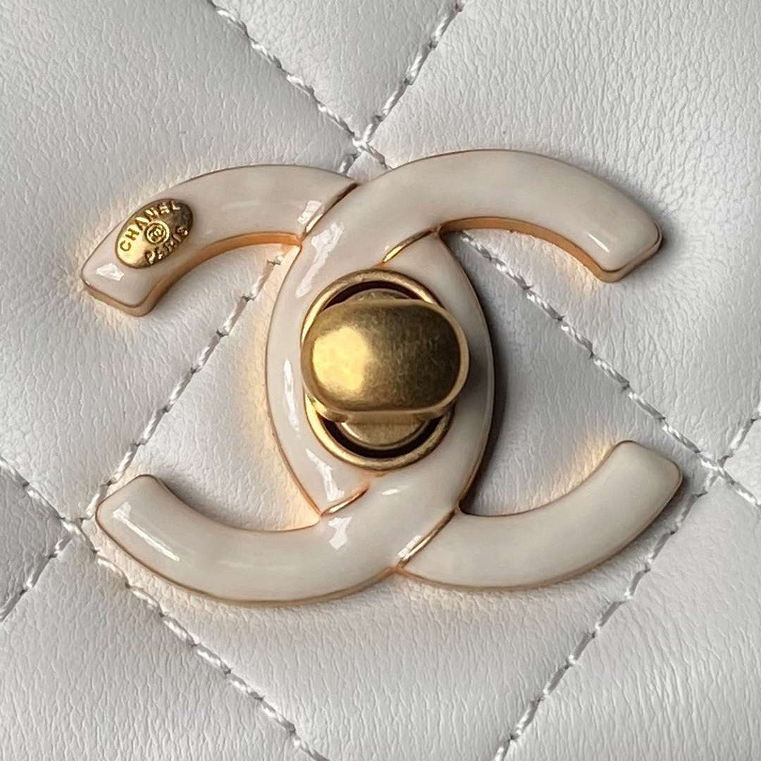 Chanel AS4967 Small Flap Bag Shiny Lambskin Enamel & Gold-Tone Metal White - Default Title - View 3