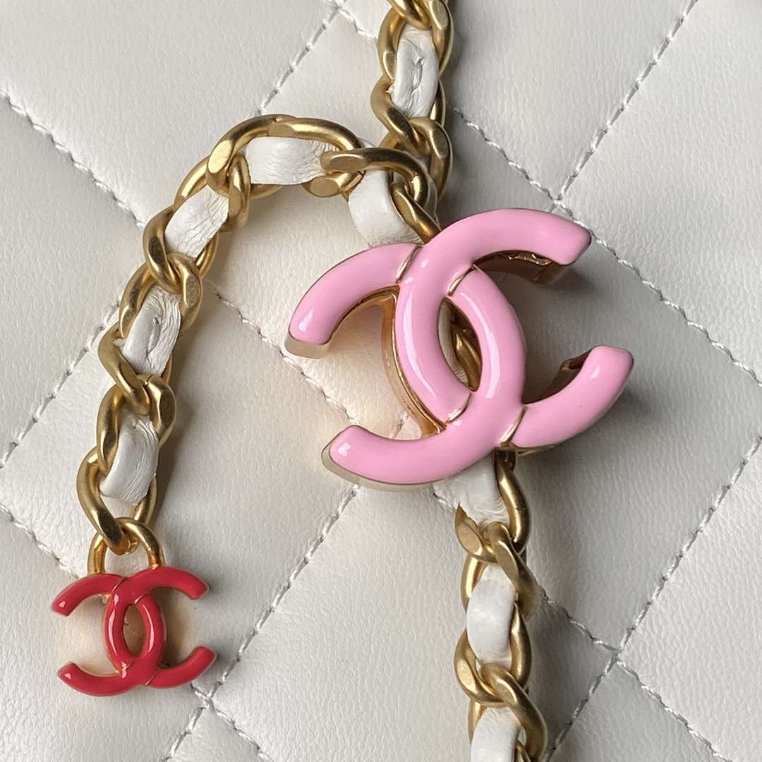 Chanel AS4967 Small Flap Bag Shiny Lambskin Enamel & Gold-Tone Metal White