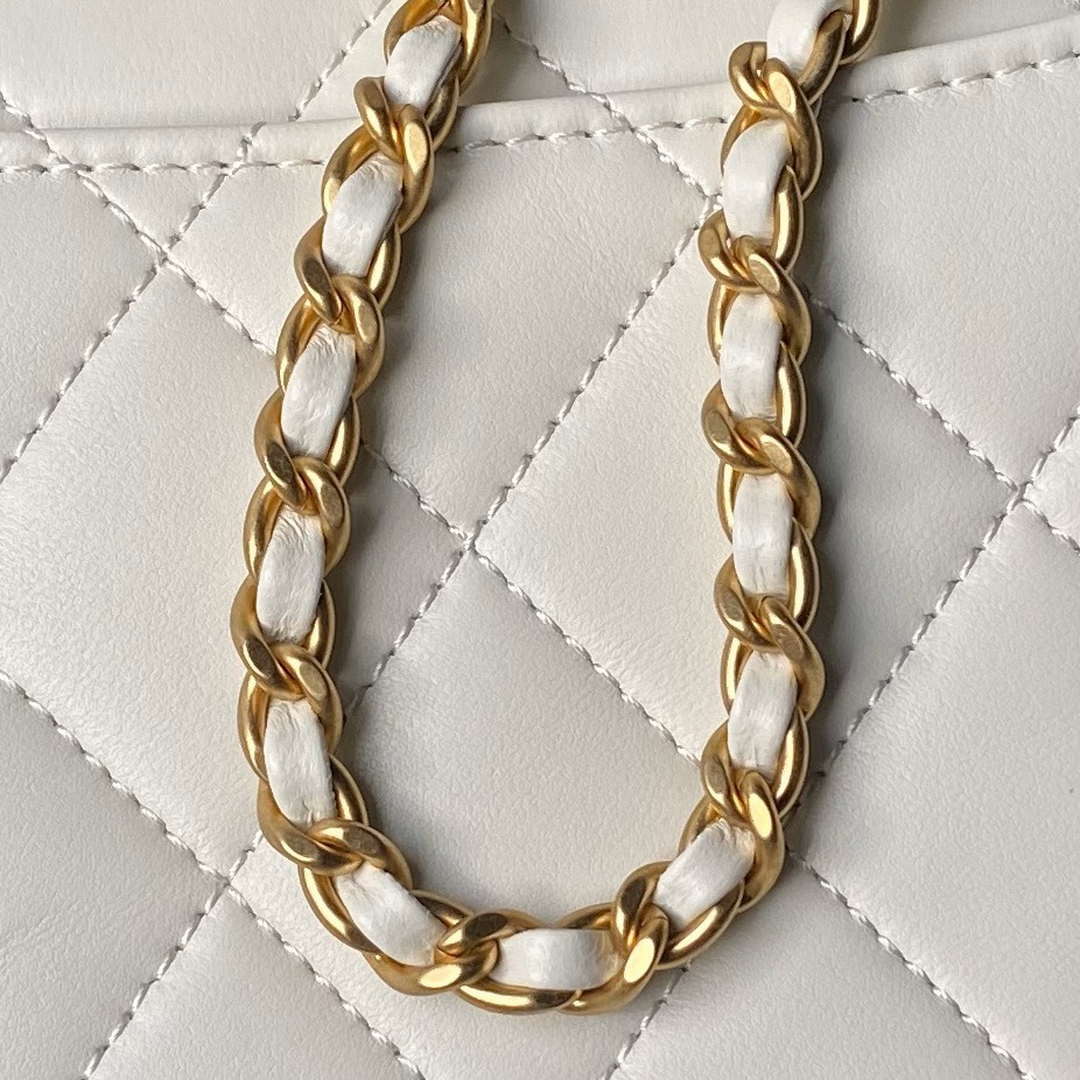 Chanel AS4967 Small Flap Bag Shiny Lambskin Enamel & Gold-Tone Metal White - Default Title - View 5