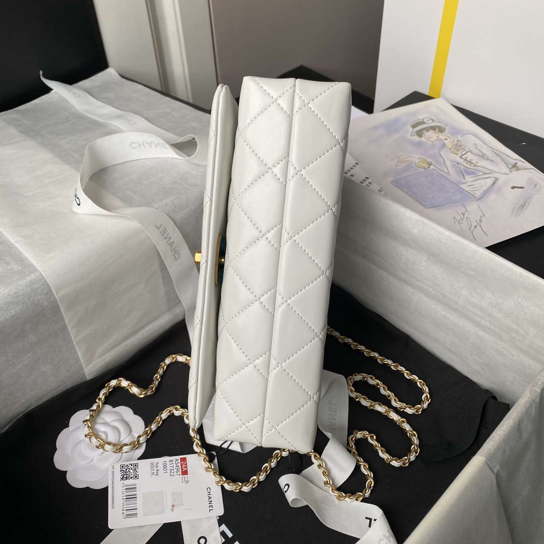 Chanel AS4967 Small Flap Bag Shiny Lambskin Enamel & Gold-Tone Metal White
