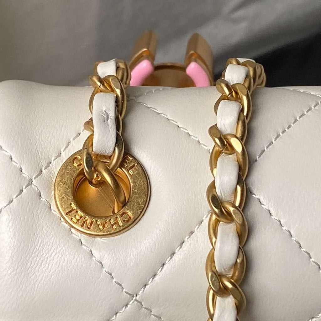 Chanel AS4967 Small Flap Bag Shiny Lambskin Enamel & Gold-Tone Metal White