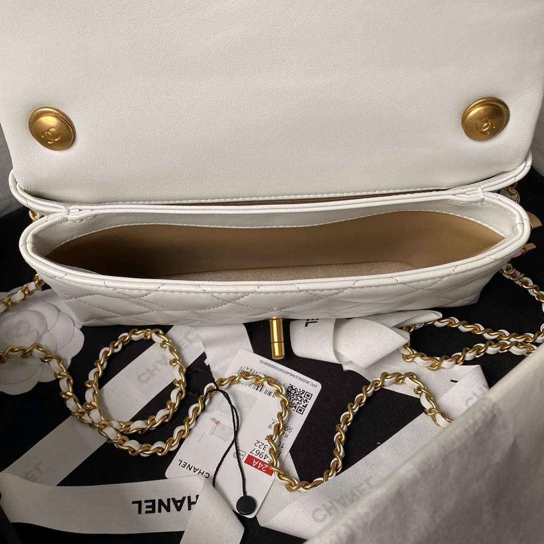 Chanel AS4967 Small Flap Bag Shiny Lambskin Enamel & Gold-Tone Metal White
