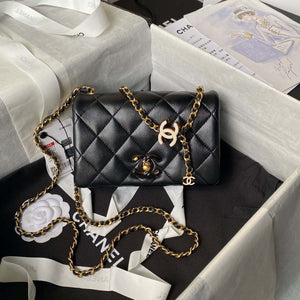 Chanel AS4973 Mini Flap Bag Shiny Lambskin Enamel & Gold-Tone Metal Black - Default Title - View 1