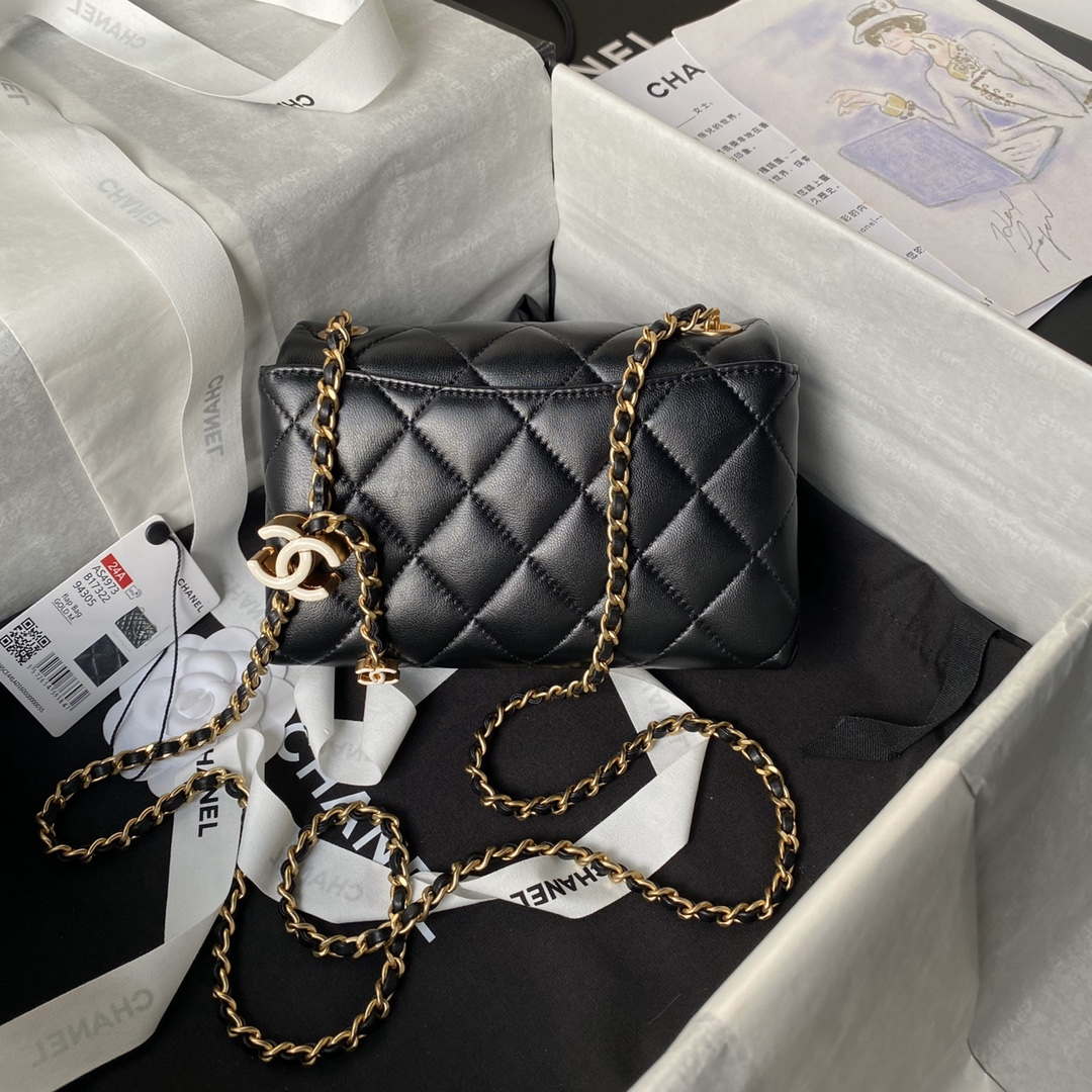 Chanel AS4973 Mini Flap Bag Shiny Lambskin Enamel & Gold-Tone Metal Black