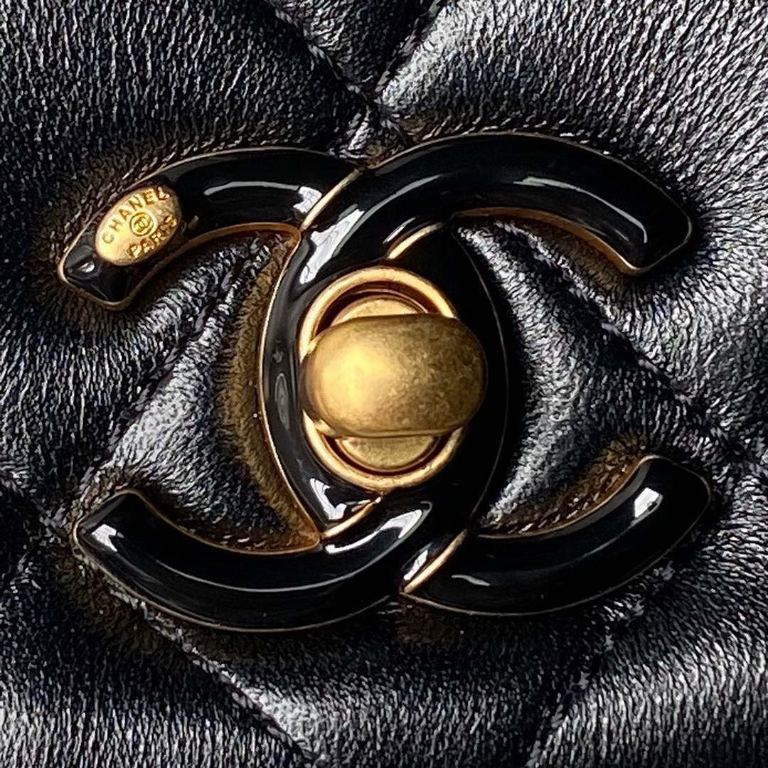 Chanel AS4973 Mini Flap Bag Shiny Lambskin Enamel & Gold-Tone Metal Black - Default Title - View 3