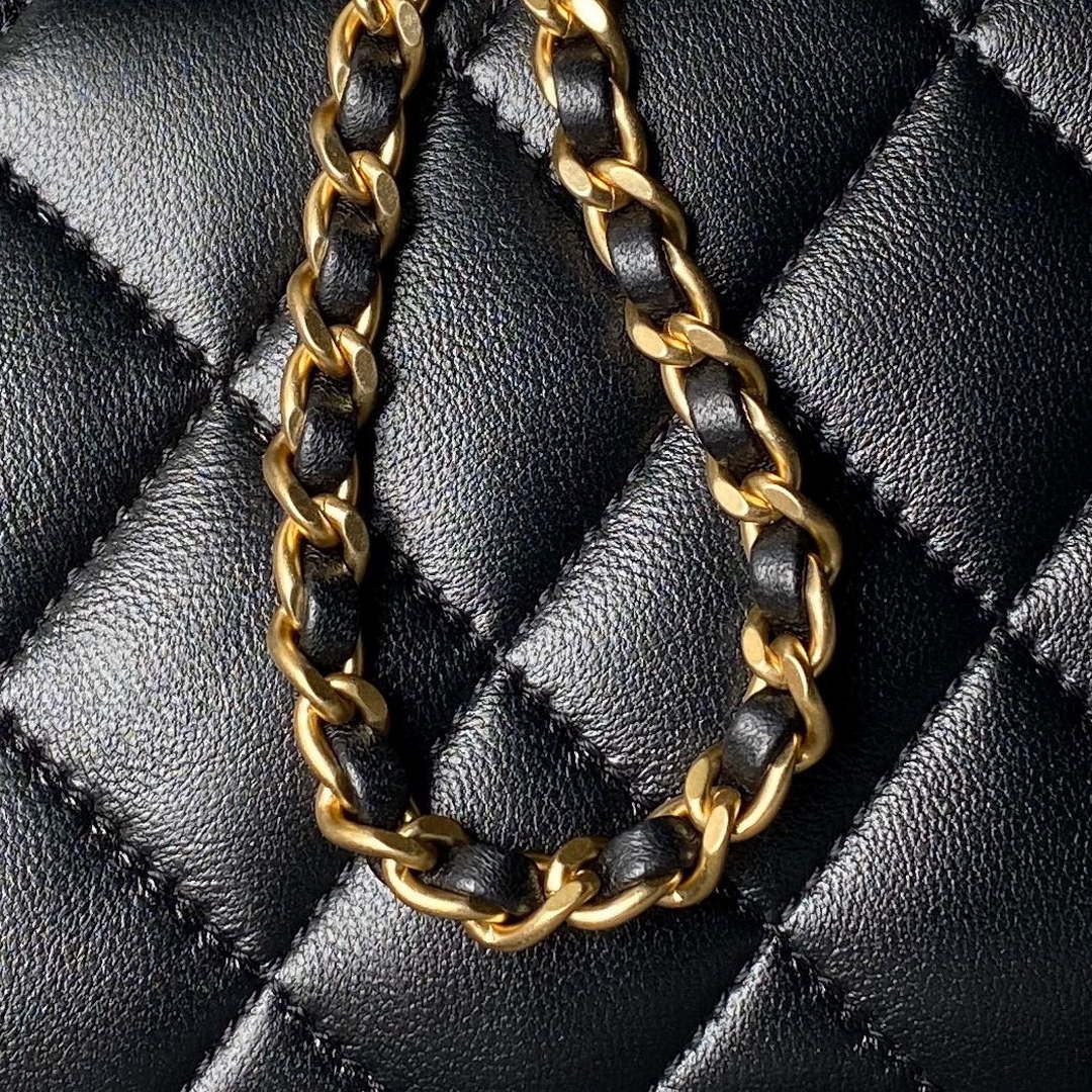 Chanel AS4973 Mini Flap Bag Shiny Lambskin Enamel & Gold-Tone Metal Black - Default Title - View 5