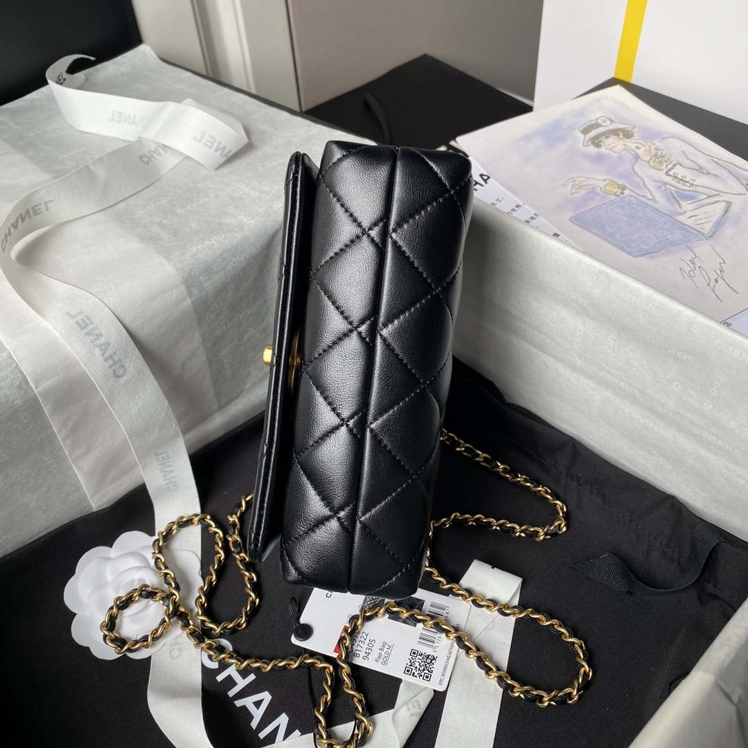 Chanel AS4973 Mini Flap Bag Shiny Lambskin Enamel & Gold-Tone Metal Black