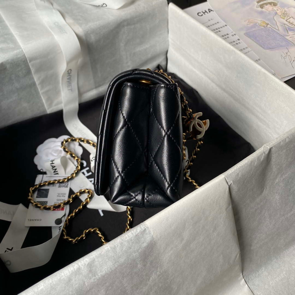 Chanel AS4973 Mini Flap Bag Shiny Lambskin Enamel & Gold-Tone Metal Black