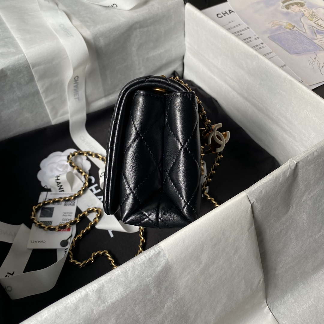 Chanel AS4973 Mini Flap Bag Shiny Lambskin Enamel & Gold-Tone Metal Black - Default Title - View 7